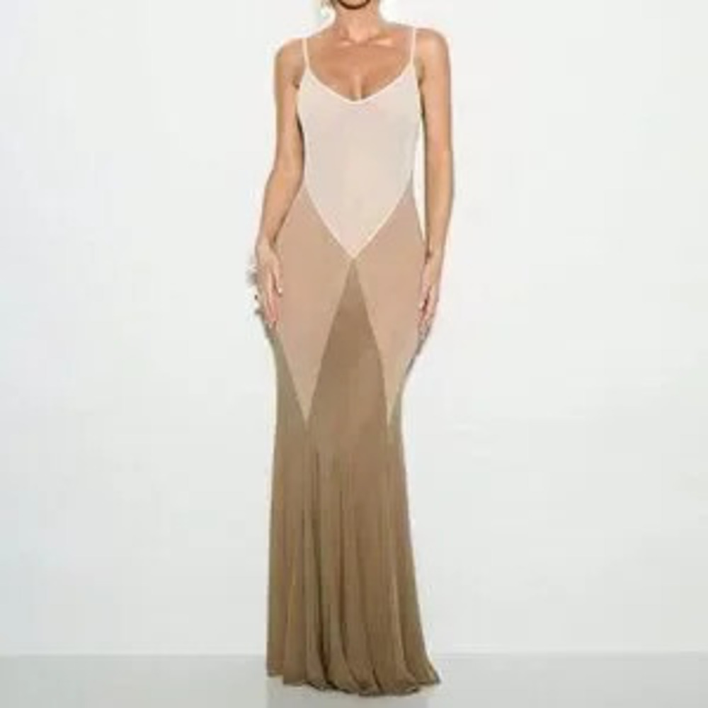 Multicolor Women's Elegant Mermaid Maxi Sheer Mesh Dress